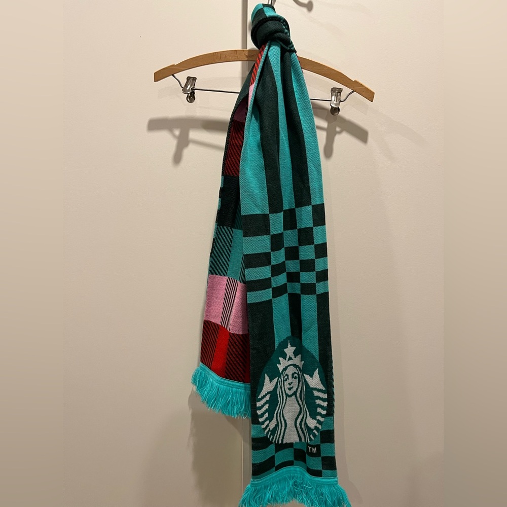 Starbucks for life reversible plaid winter scarf
